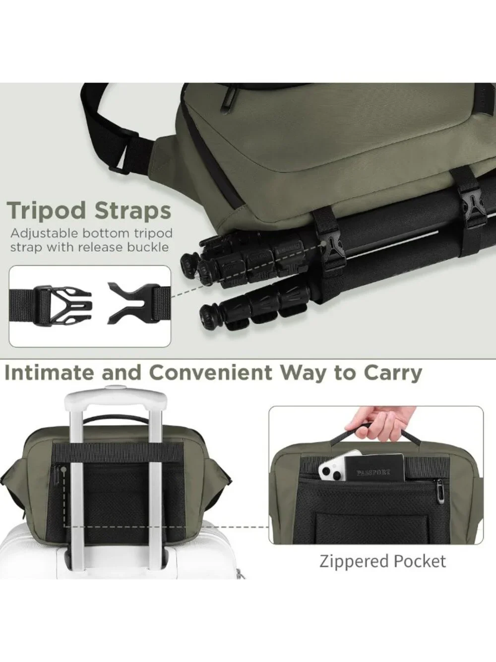 Lightweight Waterproof Camera Sling Bag with Tripod Holder - Crossbody for